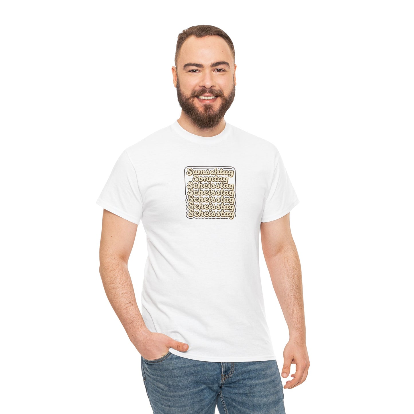 Vintage Stacked Script Tee — 'Stronger' Repeating Text Graphic