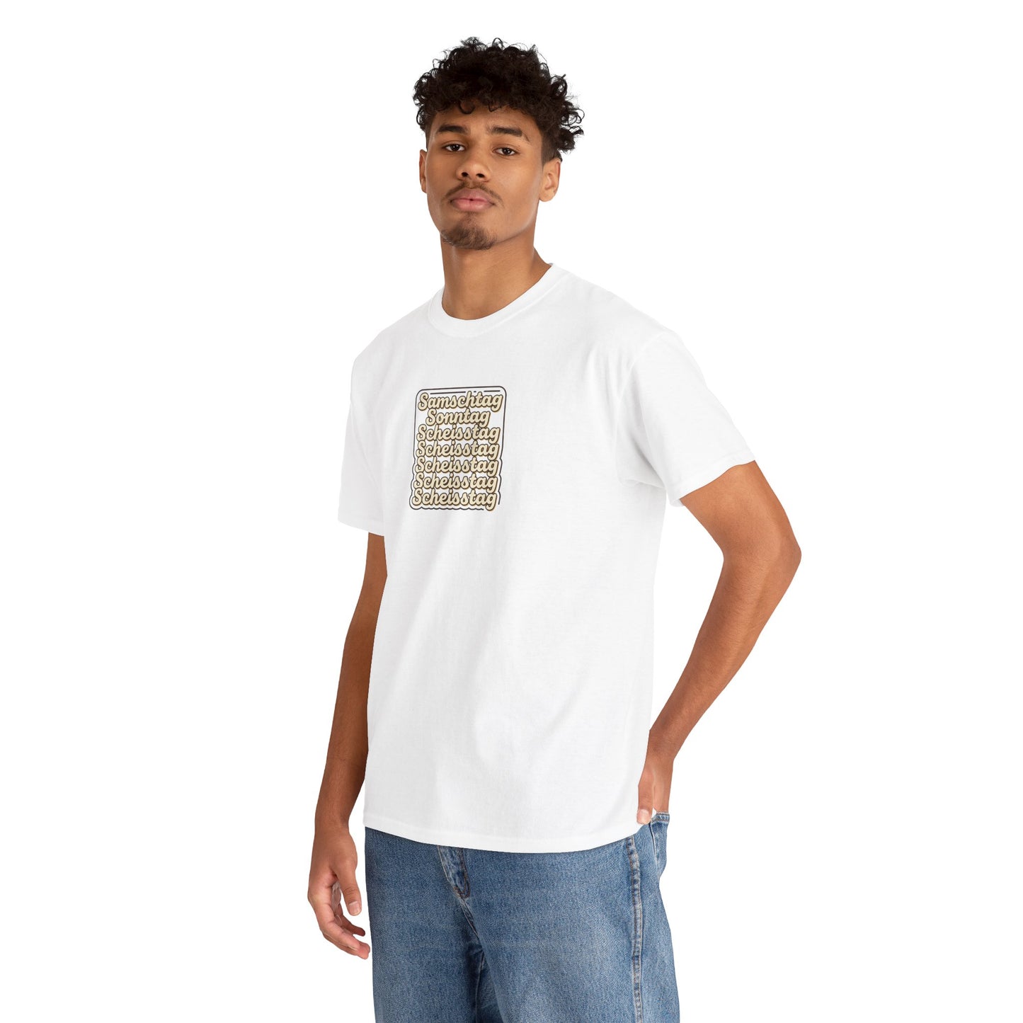 Vintage Stacked Script Tee — 'Stronger' Repeating Text Graphic
