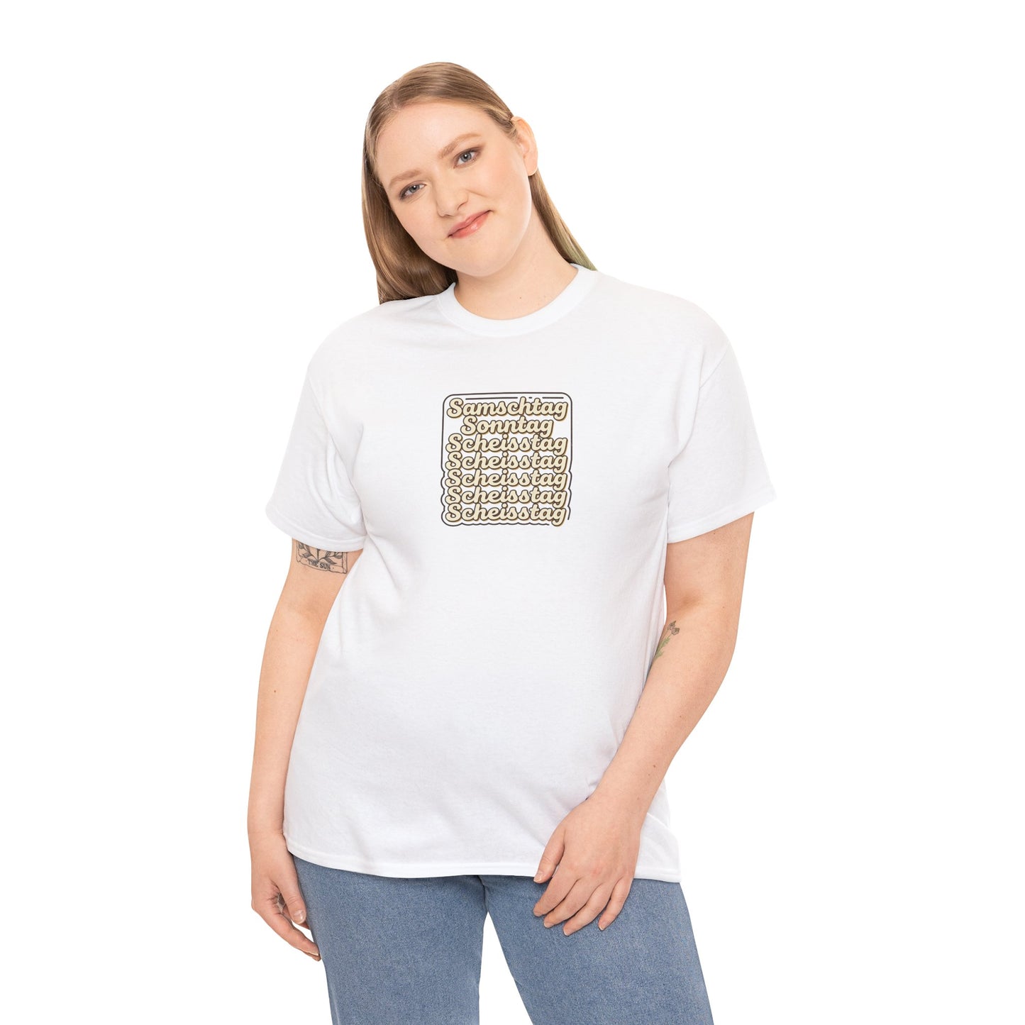 Vintage Stacked Script Tee — 'Stronger' Repeating Text Graphic